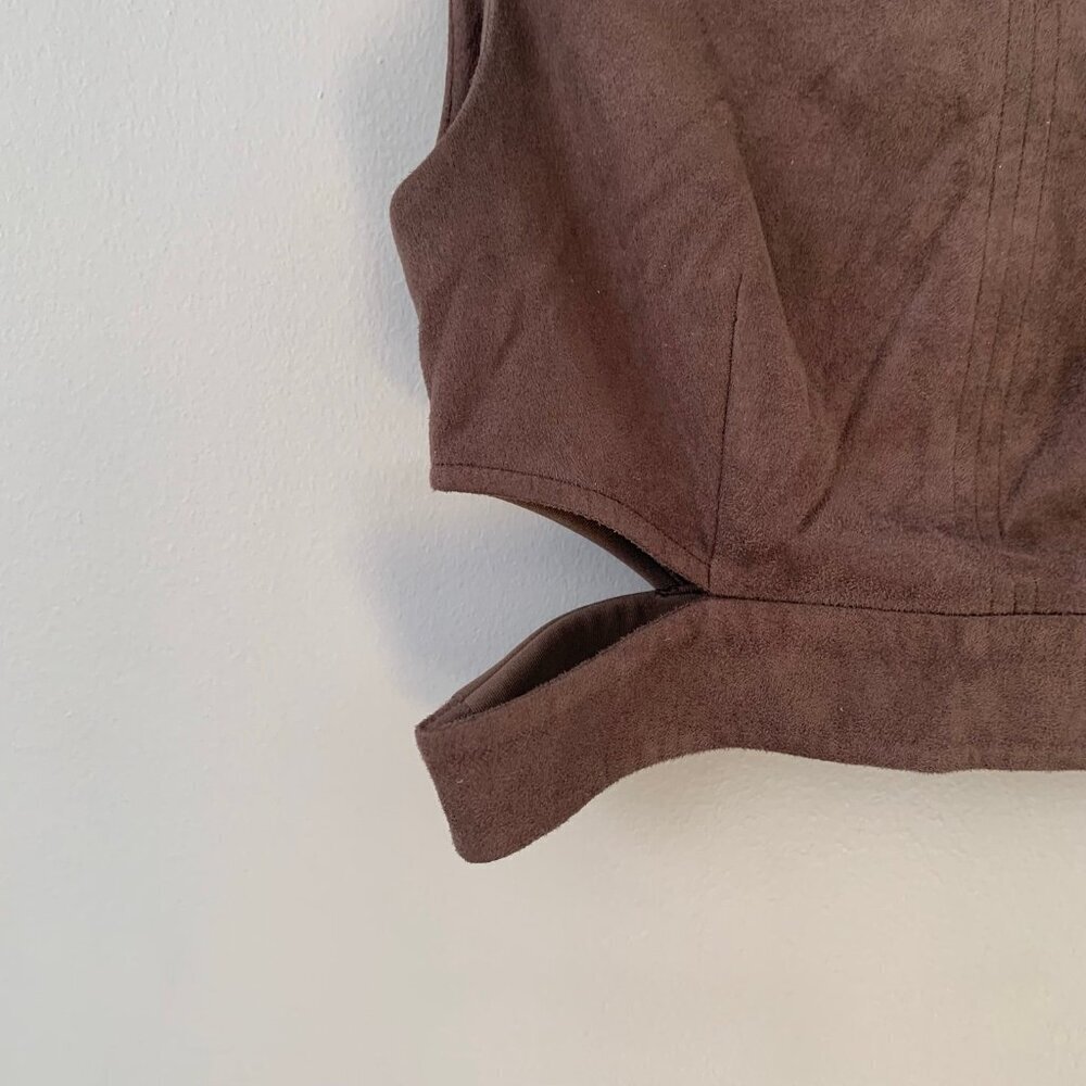 Mistress Rocks Crop Top Women XS Brown Faux Suede Cut Out Sleeveless Zip Back - Picture 4 of 8
